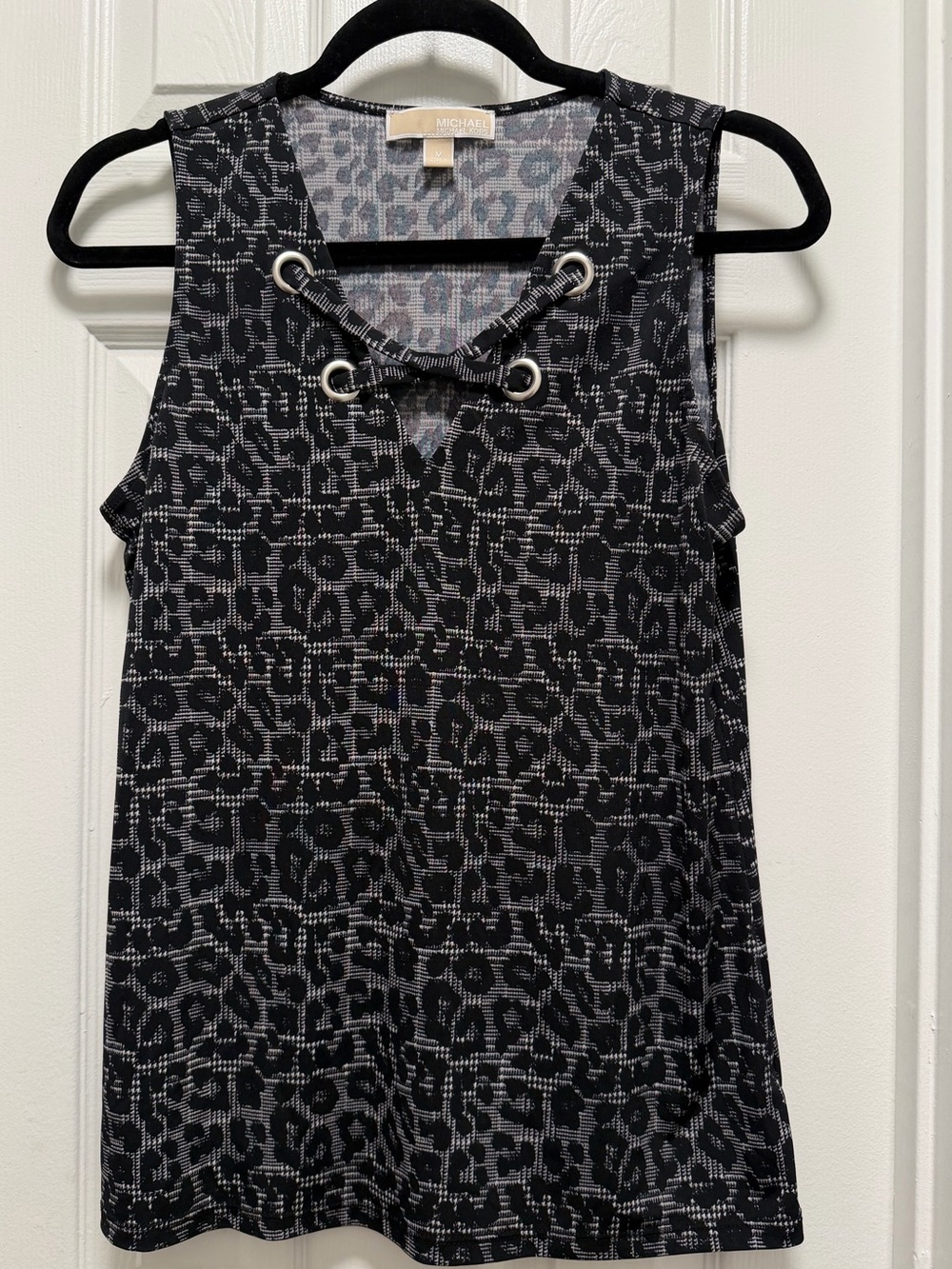 Michael Kors Black Gray Patterned Lace-Up Tank Top